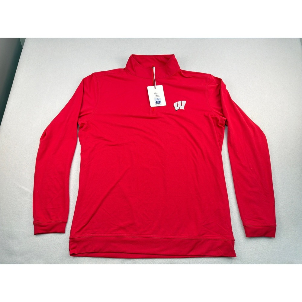 Rhoback Mens Wisconsin Badgers Q-Zip Pullover Roar Red MQZP0023 Medium NWT
